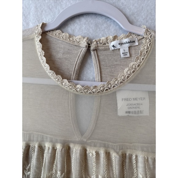 NWT Romantic Boho Sheer Mesh Crochet Lace Long Sleeve Blouse L Renaissance Fairy - Picture 4 of 11